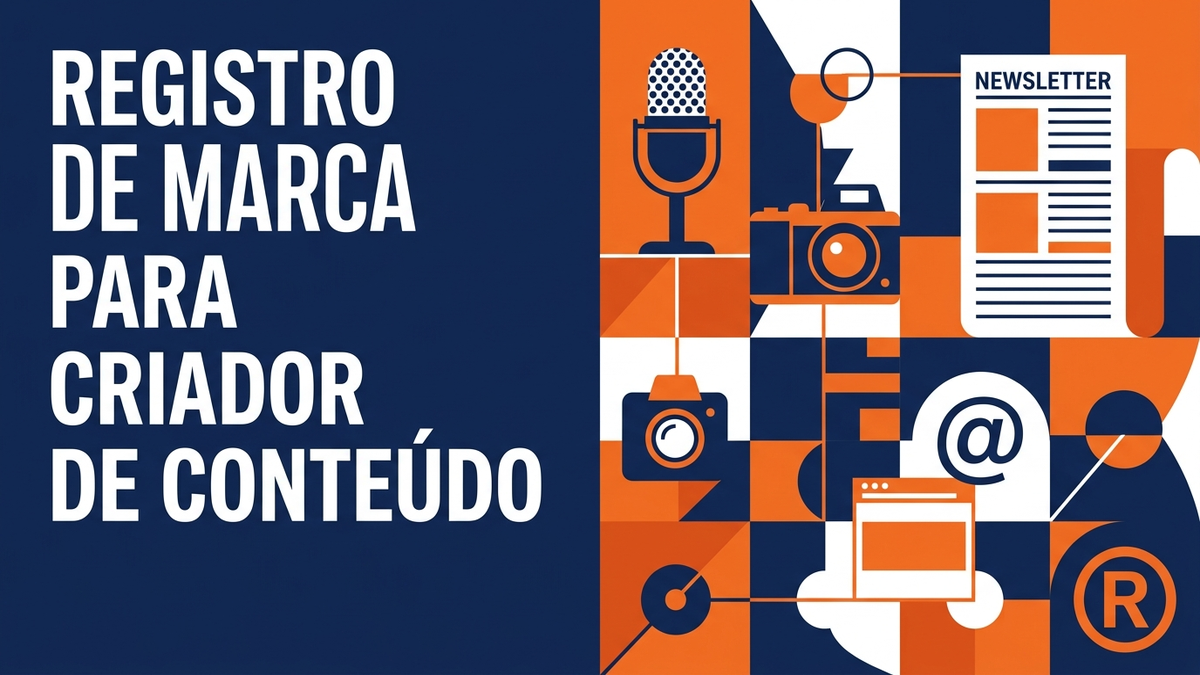 Ilustração vetorial de criador diante de microfone, câmera, arroba e símbolo de marca registrada.