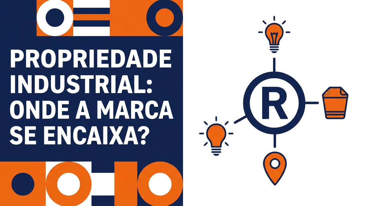 Diagrama vetorial com marca registrada no centro e categorias da propriedade industrial ao redor